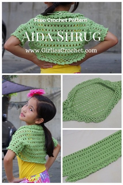 aida shrug, kid's crochet shrug, free crochet pattern for kid, easy crochet pattern