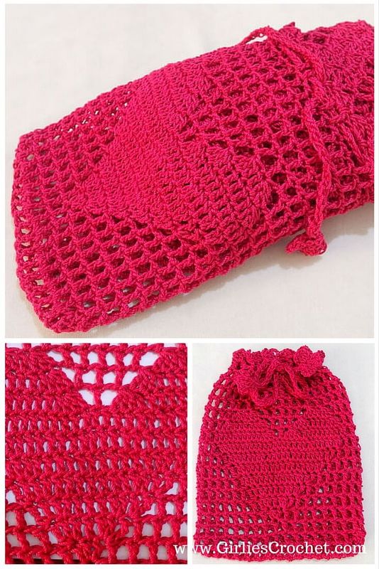 big heart pouch, free crochet pattern, thread, photo tutorial, lace, valentine gift