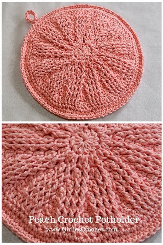peach crochet potholder, free crochet pattern, easy, beginner's pattern